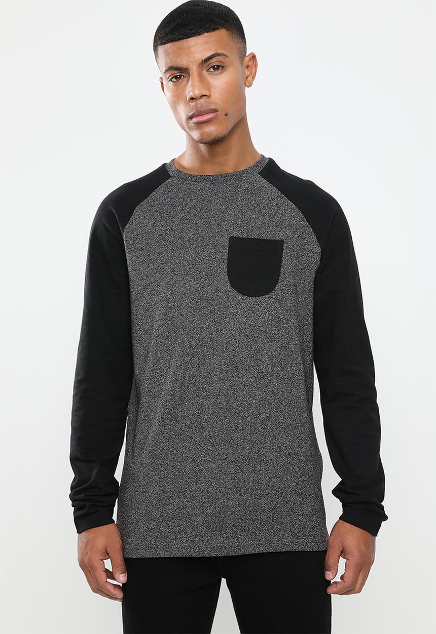 Brave Soul - Kabuto crew neck raglan sweater - black & grey