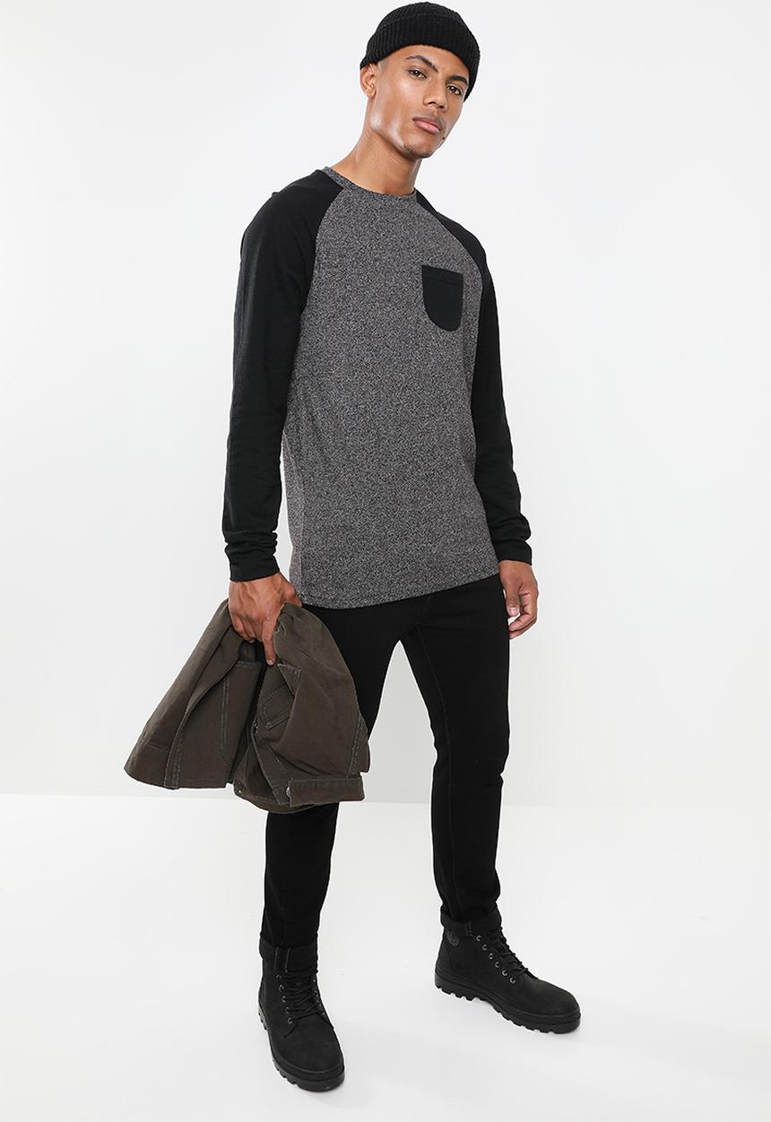 Brave Soul - Kabuto crew neck raglan sweater - black & grey