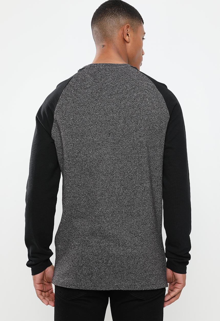 Brave Soul - Kabuto crew neck raglan sweater - black & grey