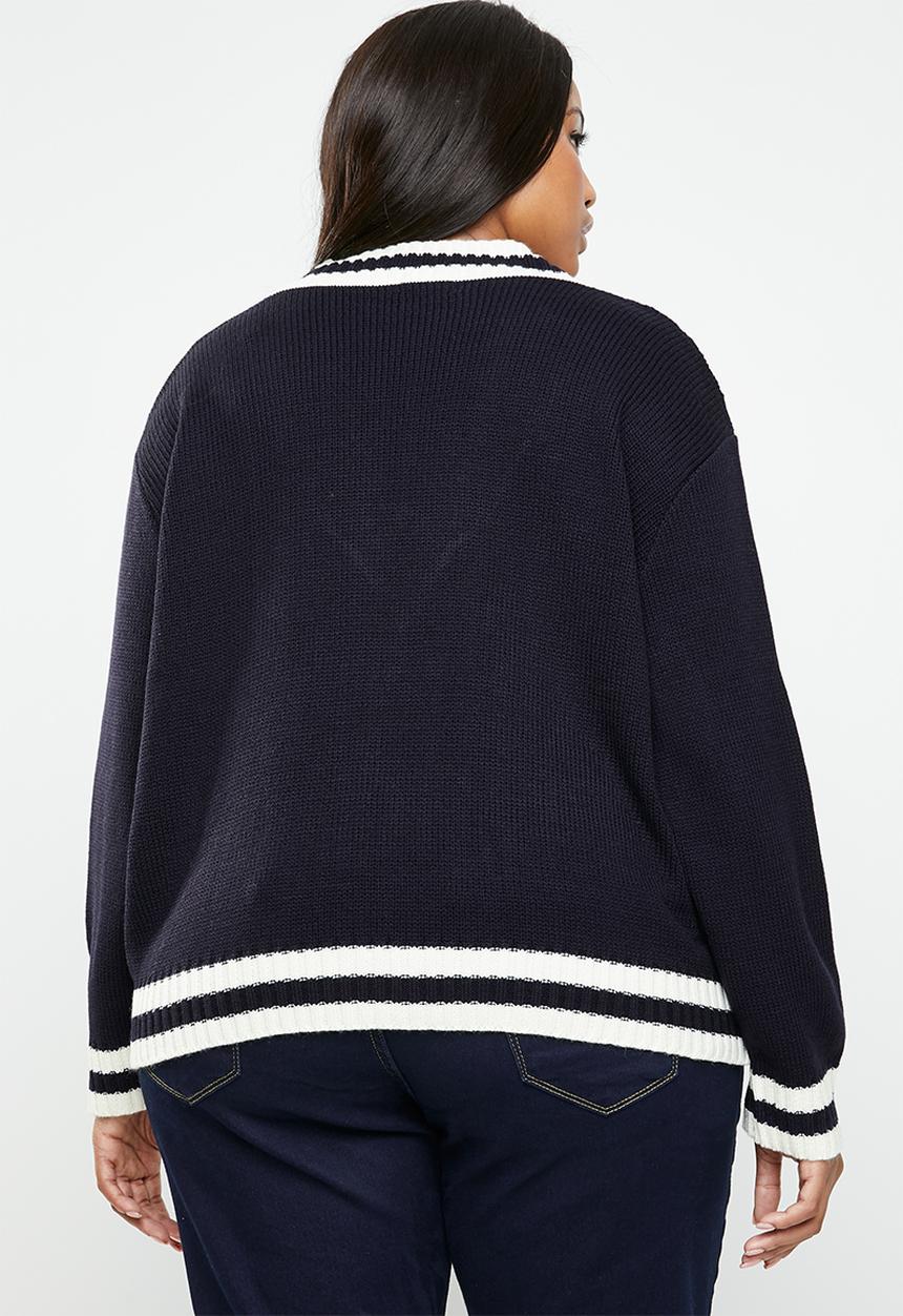 STYLE REPUBLIC PLUS - Cable knit v-neck jersey - navy