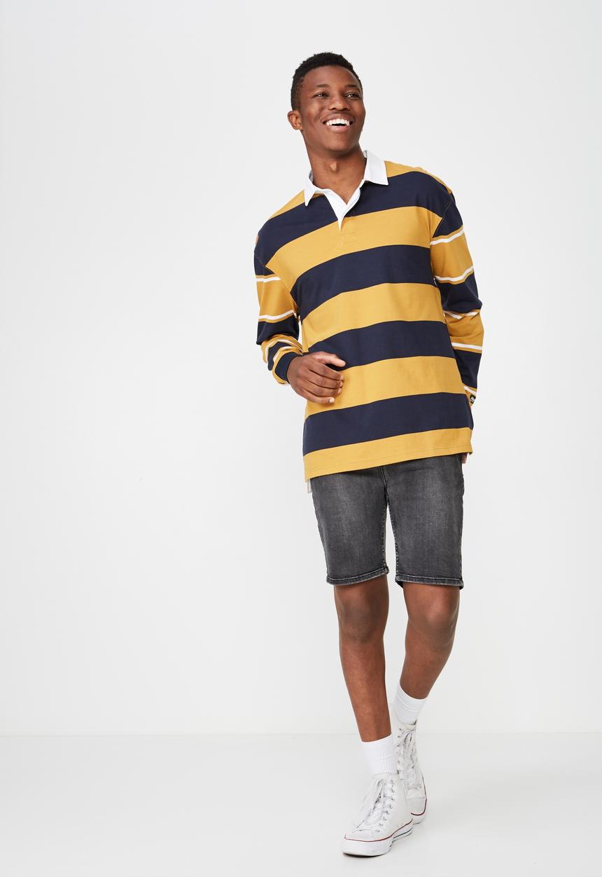 Cotton On - Rugby long sleeve polo - navy &  yellow 