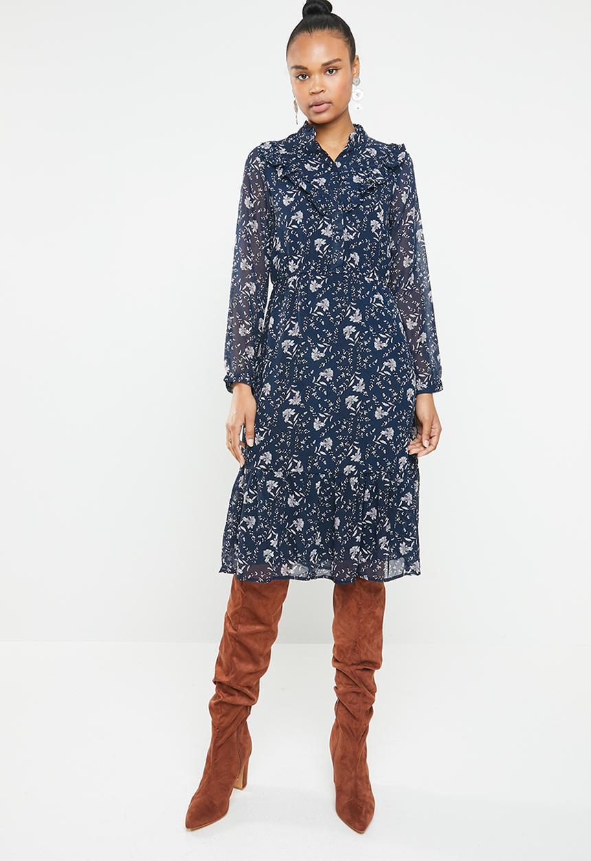 Vero Moda - Piana long sleeve calf dress - navy