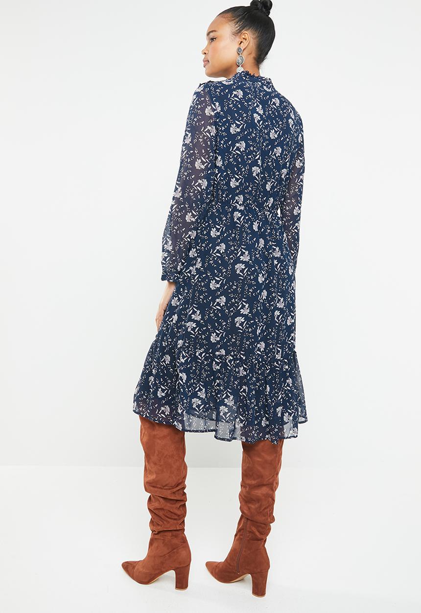 Vero Moda - Piana long sleeve calf dress - navy