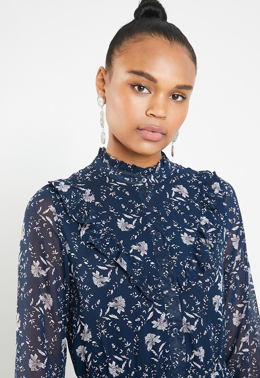 Vero Moda - Piana long sleeve calf dress - navy