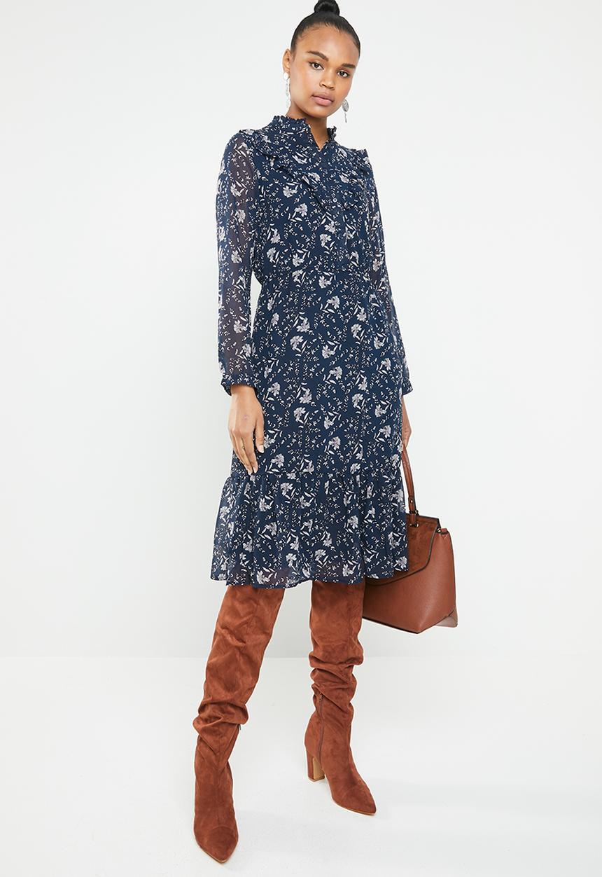Vero Moda - Piana long sleeve calf dress - navy
