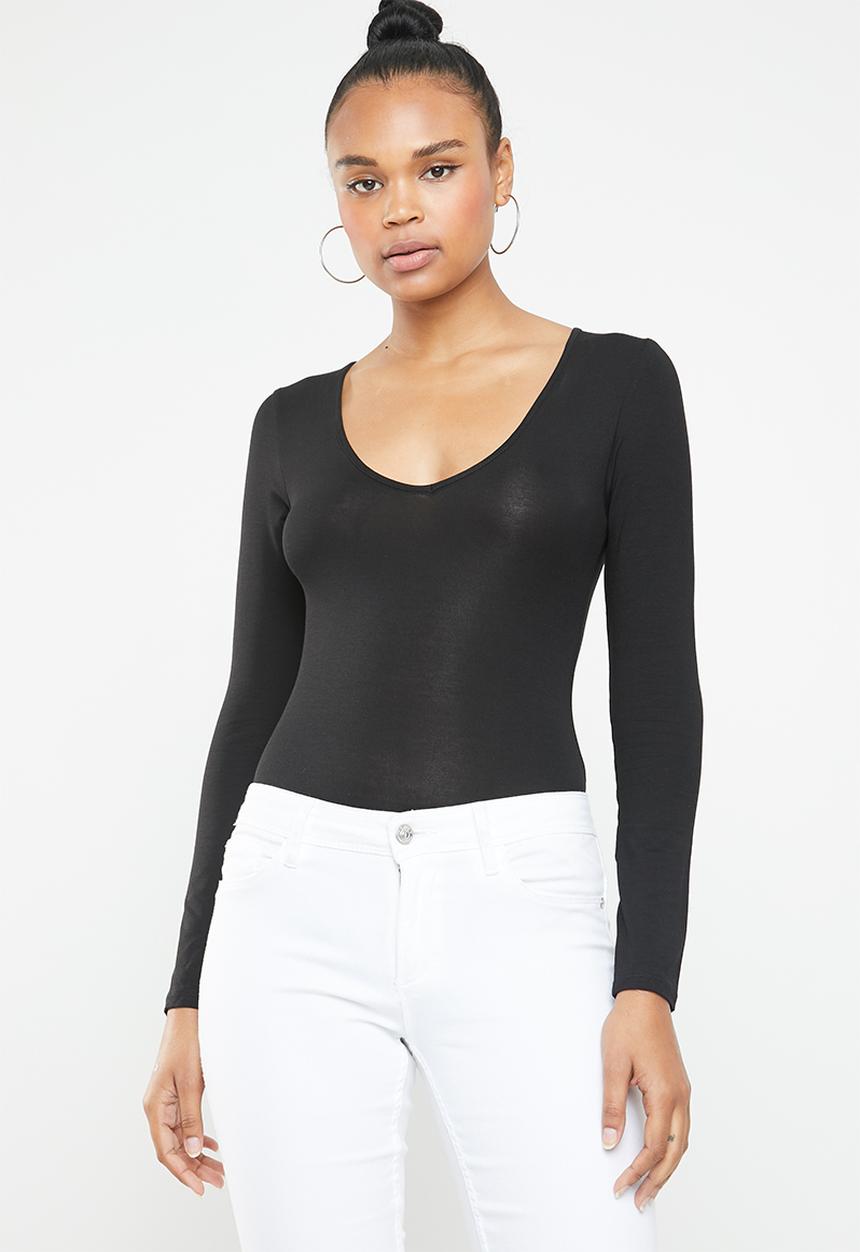 c(inch) - Long sleeve scoop neck bodysuit - black 