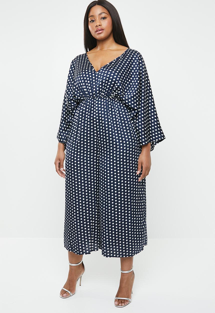Missguided - Curve kimono sleeve culotte jumpsuit - navy & white