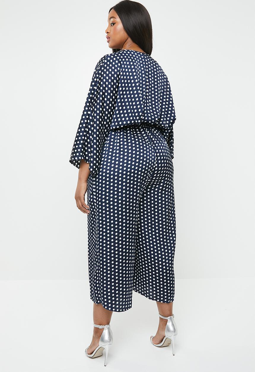 Missguided - Curve kimono sleeve culotte jumpsuit - navy & white