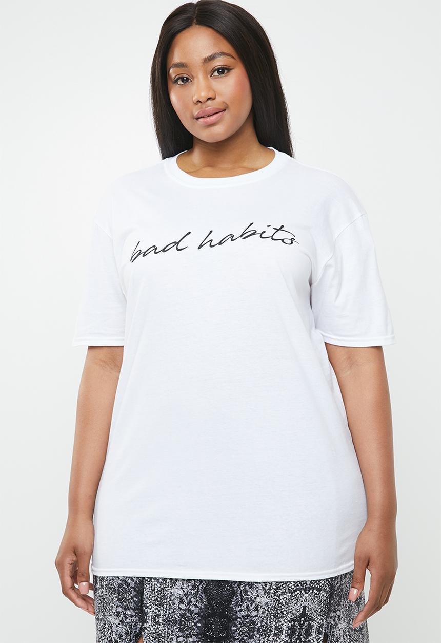 Missguided - Curve oversized T-shirt bad habits - white
