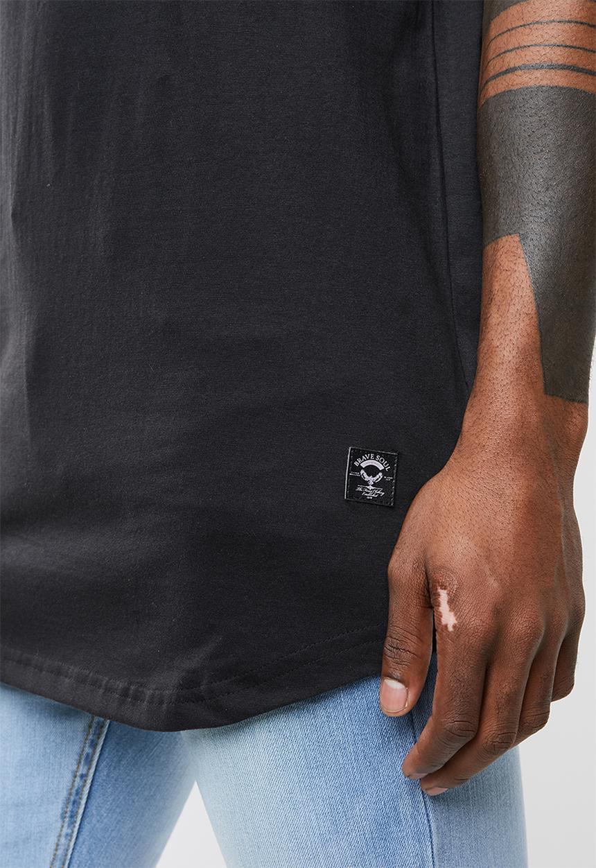 Brave Soul - Bladen longline short sleeve tee - black
