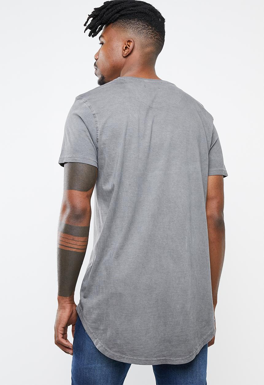 Brave Soul - Busted crew neck longline curved hem tee - grey