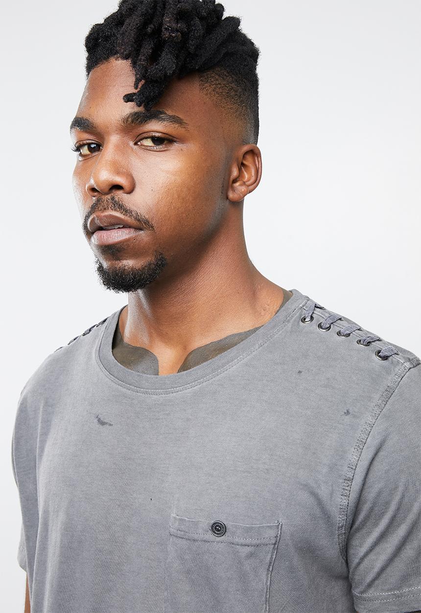 Brave Soul - Busted crew neck longline curved hem tee - grey