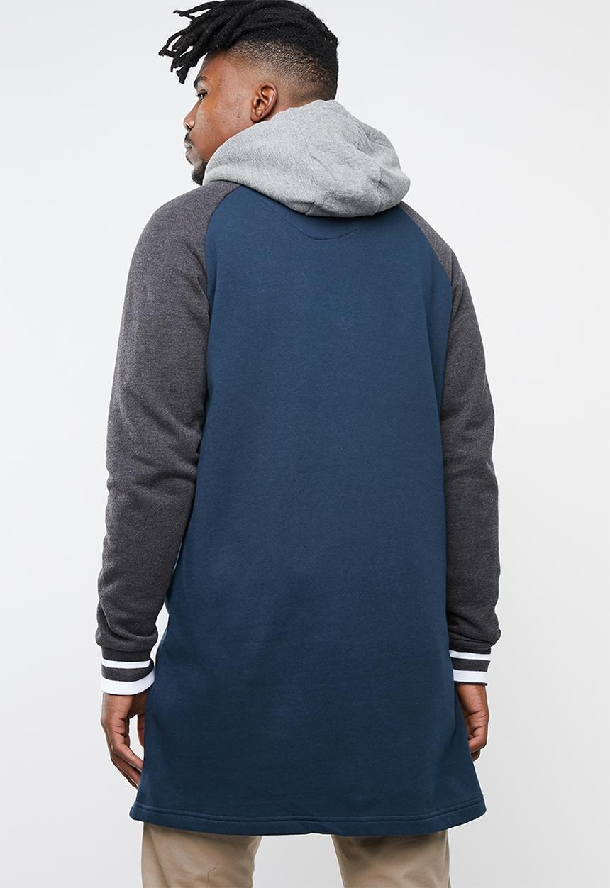 Brave Soul - Freedom longer length baseball raglan jacket - navy & grey