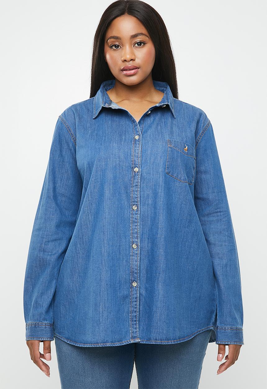 POLO - Plus size eva denim shirt - blue