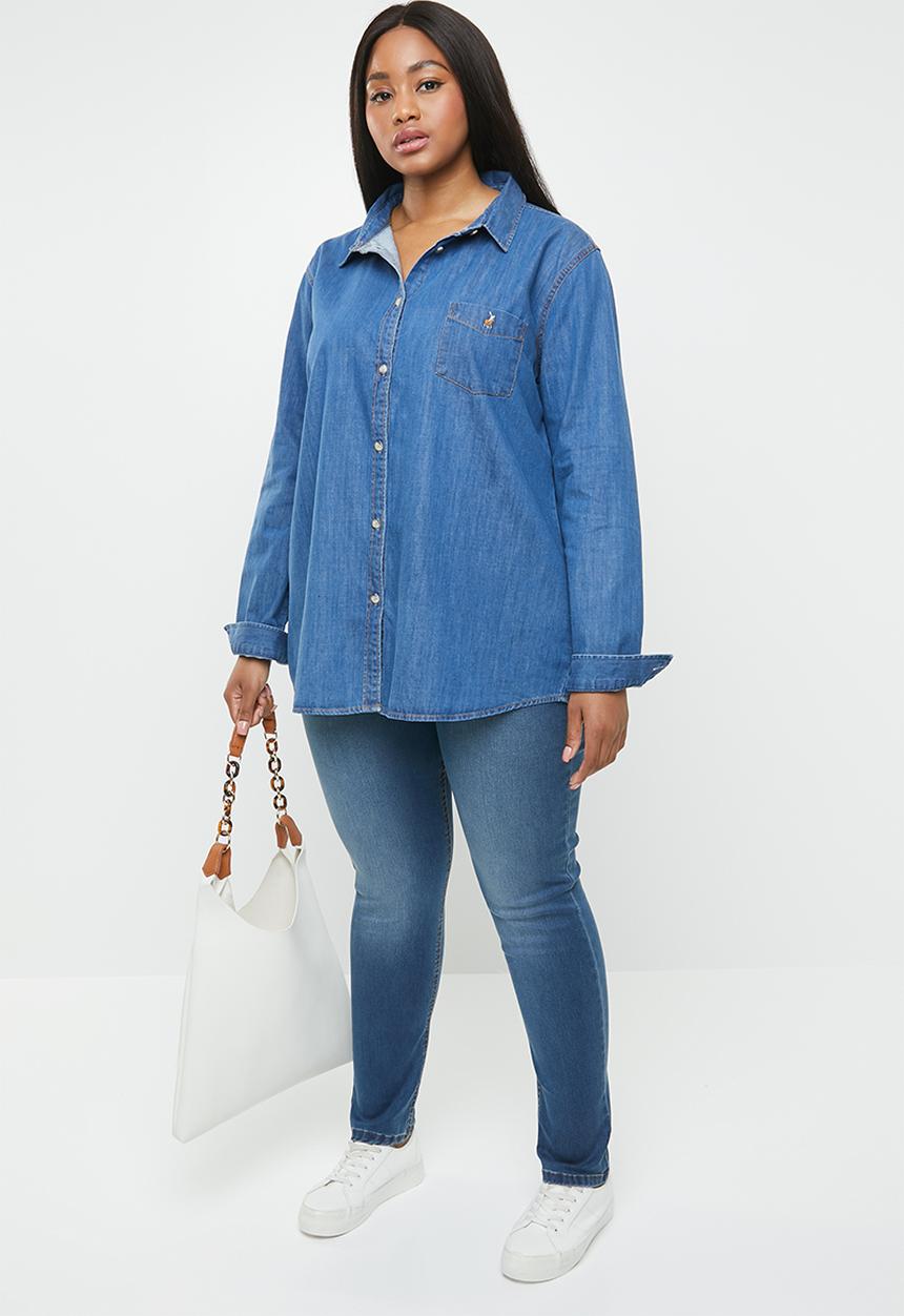 POLO - Plus size eva denim shirt - blue