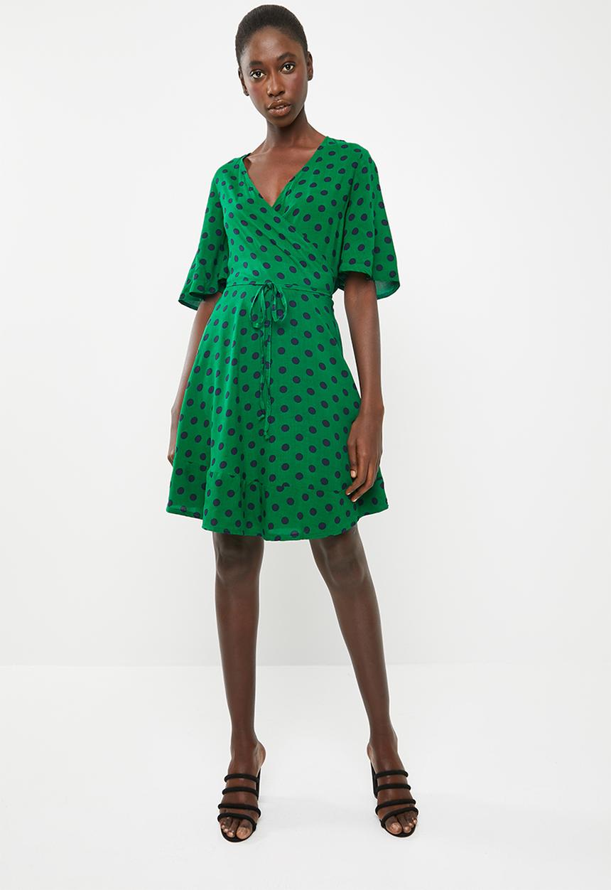 c(inch) - Frill detail wrap dress - green