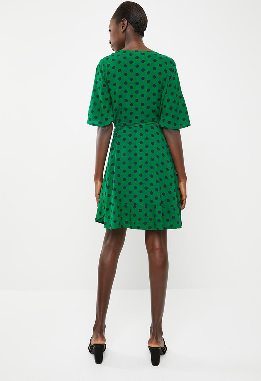 c(inch) - Frill detail wrap dress - green