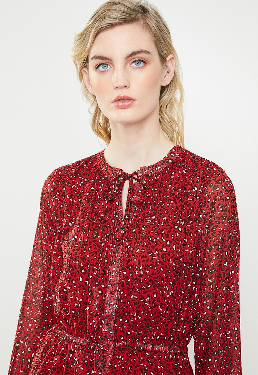 ONLY - Star maxi chiffon dress - red