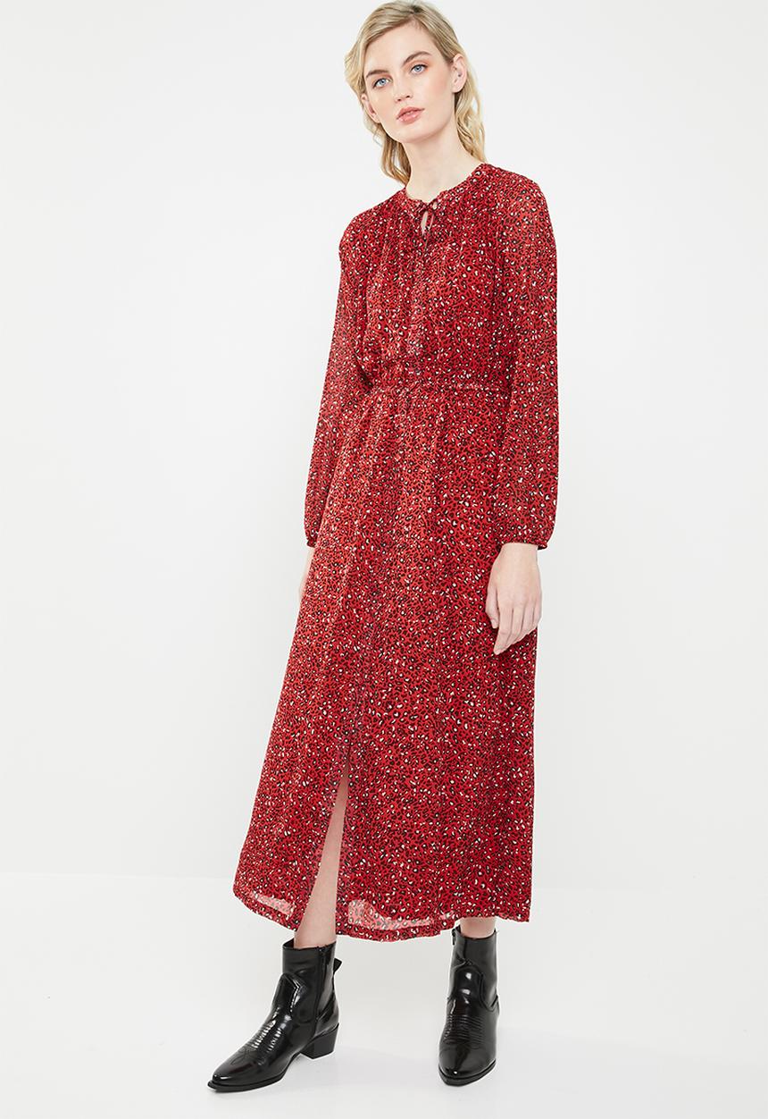 ONLY - Star maxi chiffon dress - red