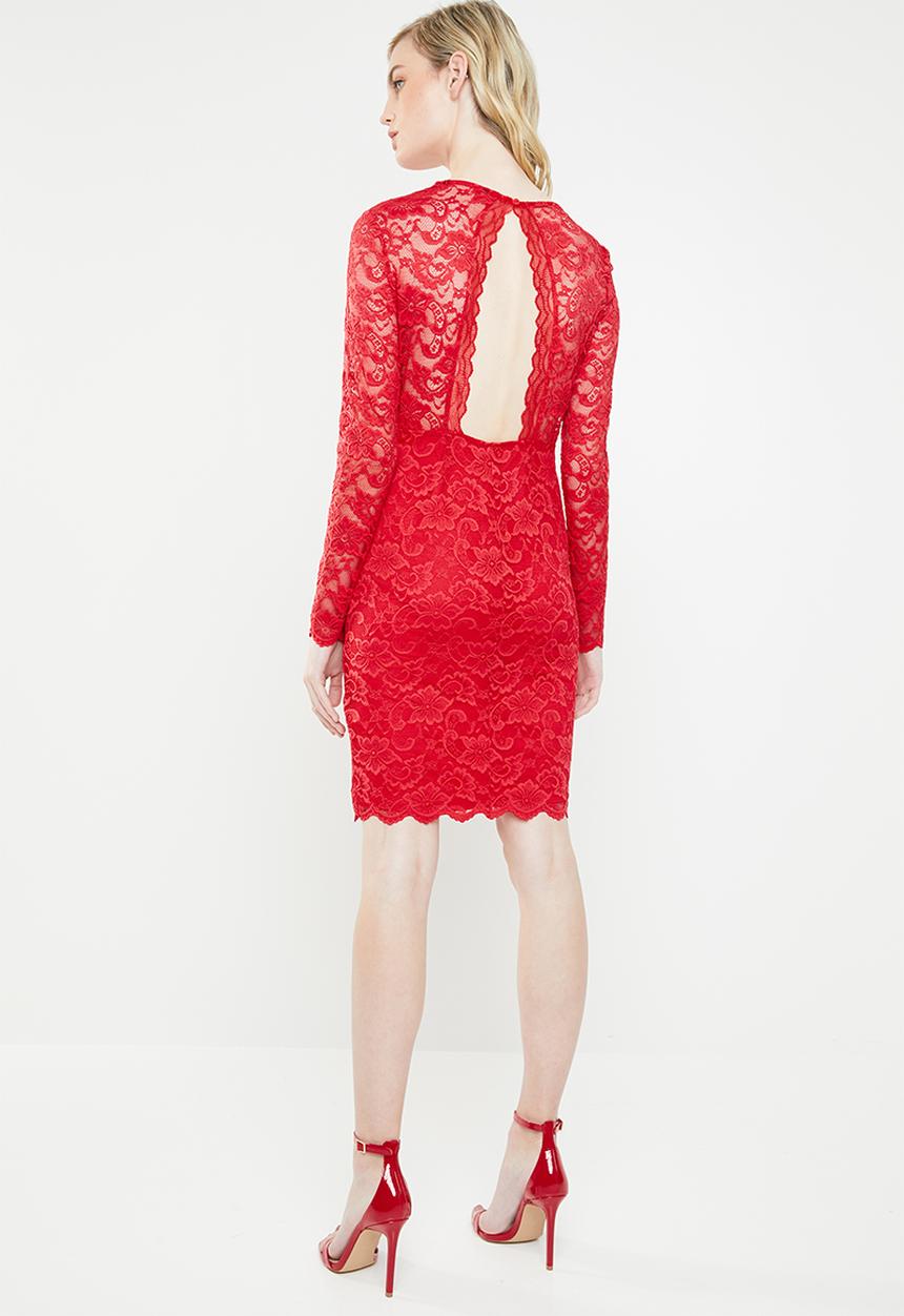 Vero Moda - Lucia long sleeve lace dress - red