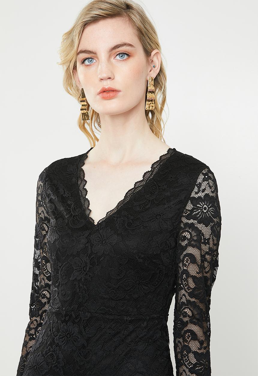 Vero Moda - Lucia long sleeve lace dress - black