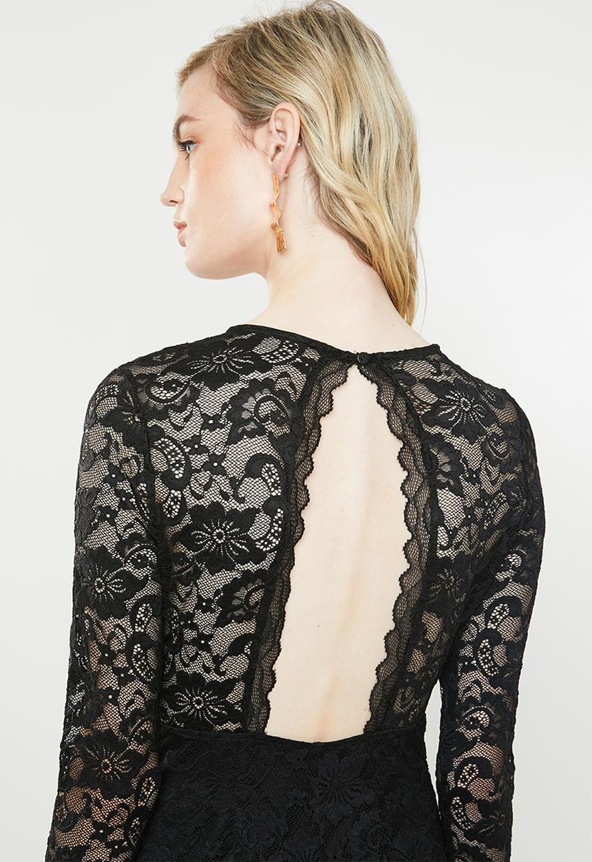 Vero Moda - Lucia long sleeve lace dress - black