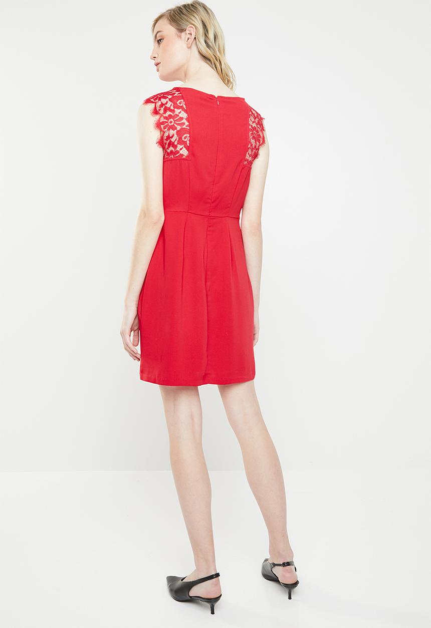 Vero Moda - Lissa lace cap sleeve dress - red