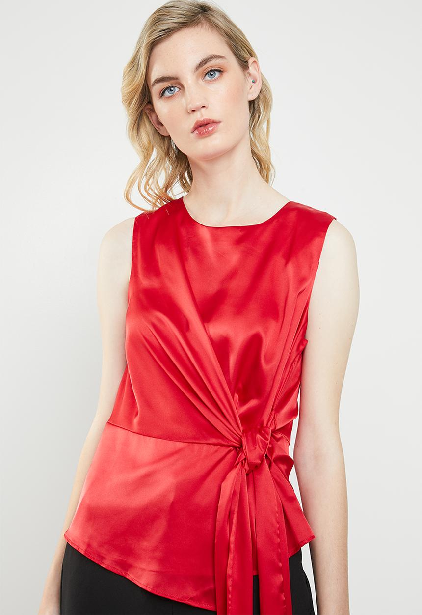 Vero Moda - Lush sleeveless bow top - red