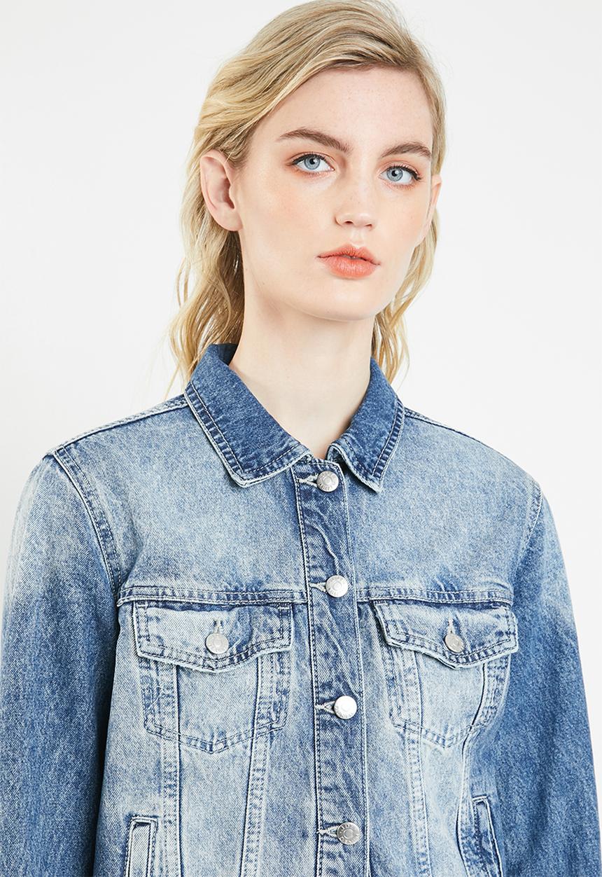 Jacqueline de Yong - Kaily denim embroidery detail  jacket - blue