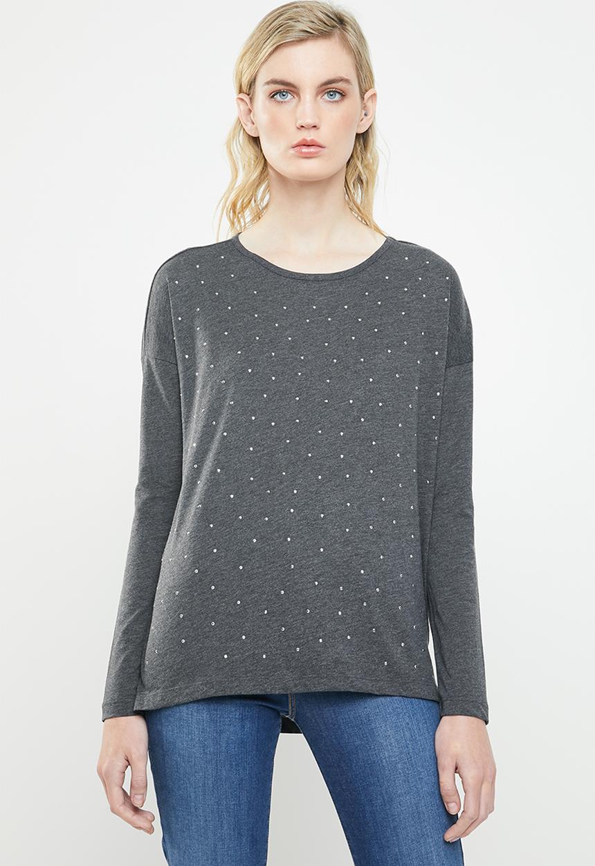 Vero Moda - Malle embellished jersey top - grey