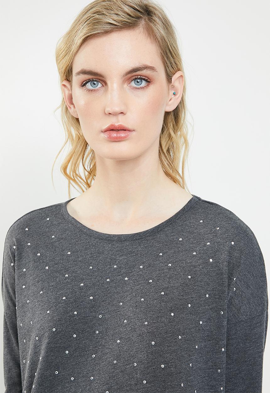 Vero Moda - Malle embellished jersey top - grey