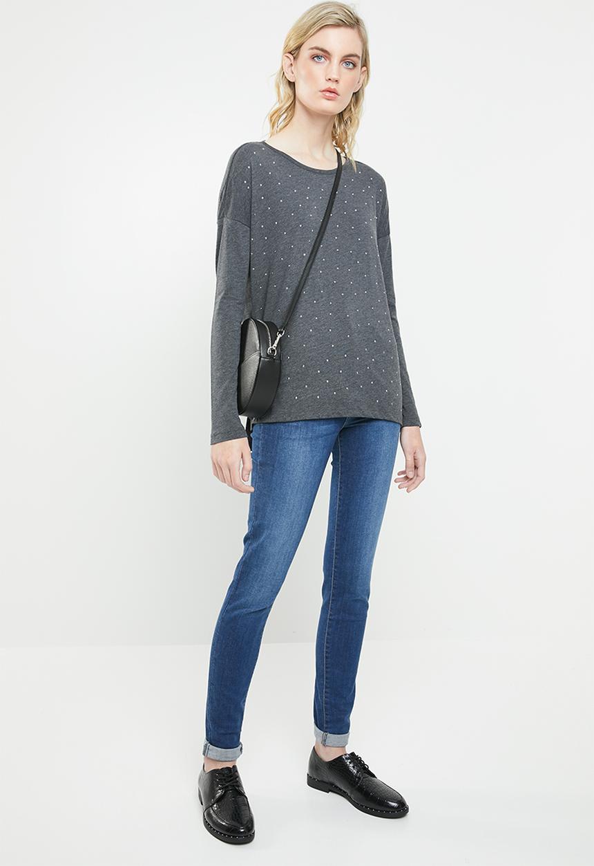 Vero Moda - Malle embellished jersey top - grey
