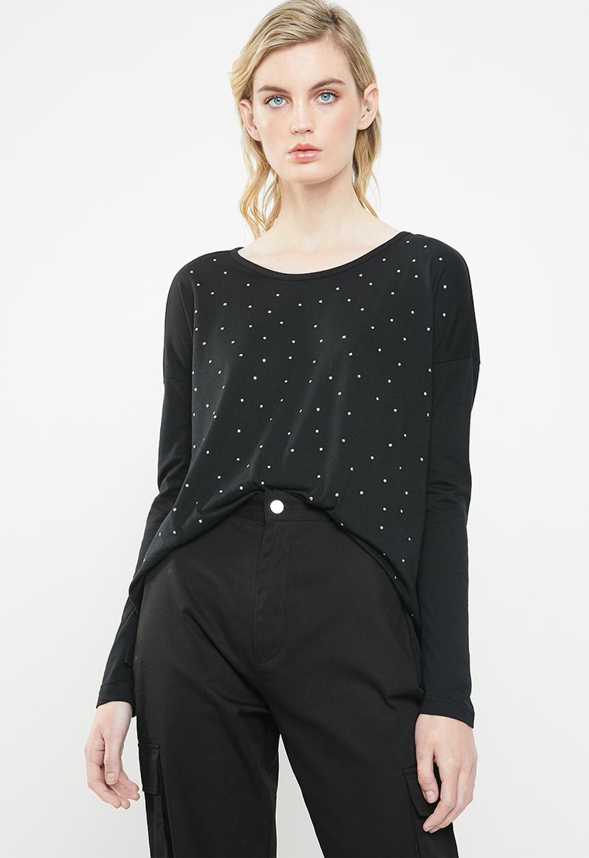 Vero Moda - Malle embellished jersey top - black