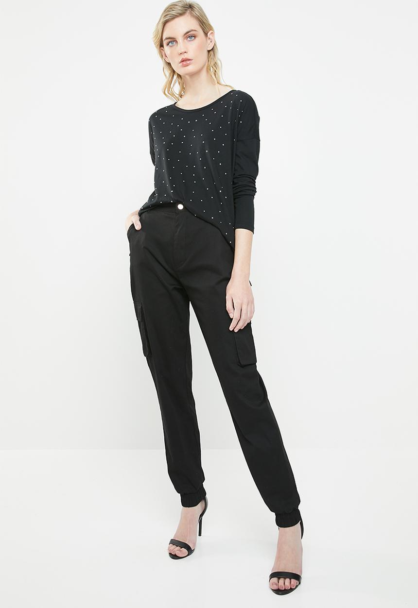 Vero Moda - Malle embellished jersey top - black