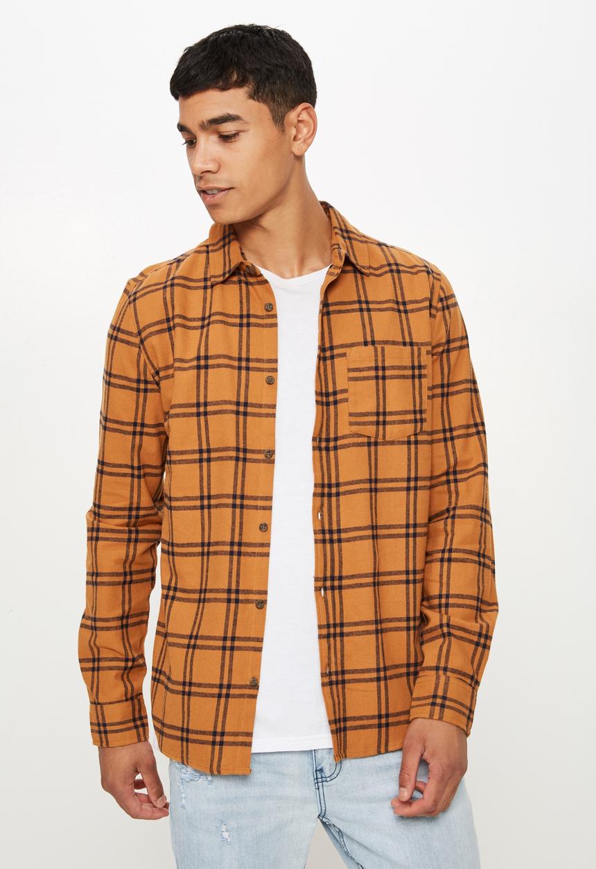 Cotton On - Rugged long sleeve shirt - orange & black 