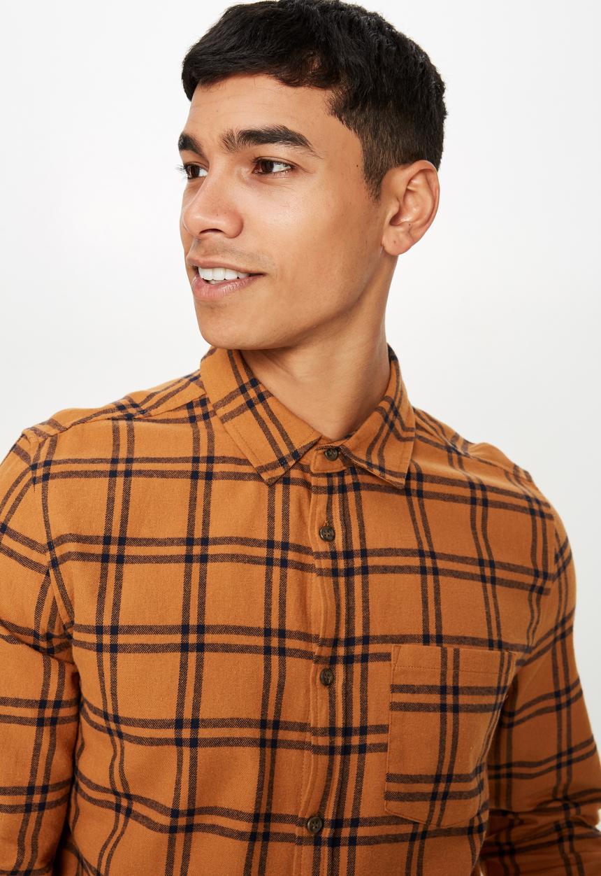Cotton On - Rugged long sleeve shirt - orange & black 