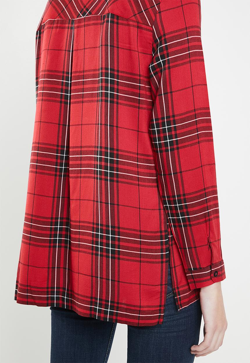 ONLY - Rebella long sleeve oversized check shirt - red