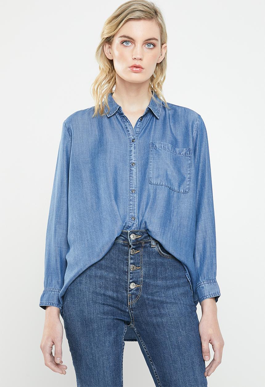 ONLY - Henry 7/8 oversized denim shirt - blue