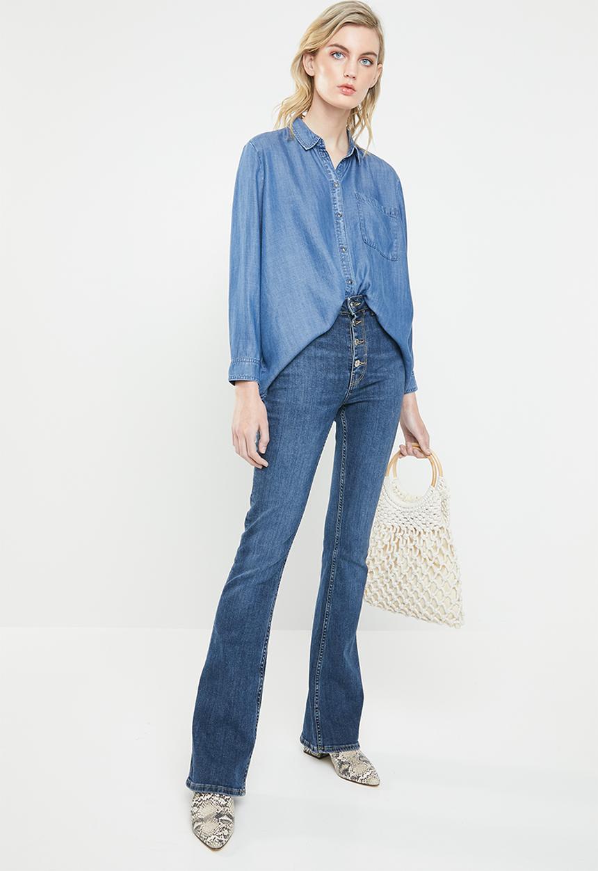 ONLY - Henry 7/8 oversized denim shirt - blue