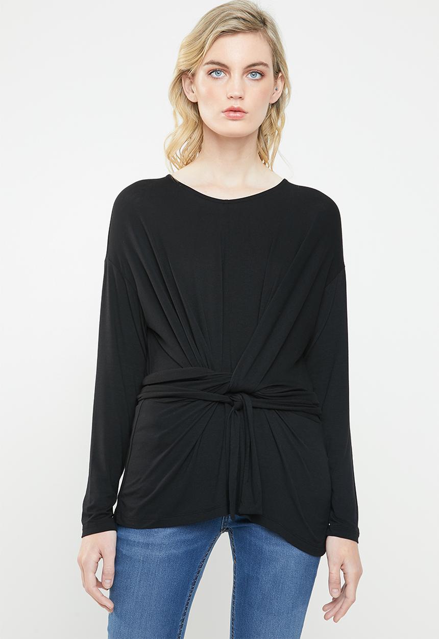 ONLY - Tine long sleeve knot top - black