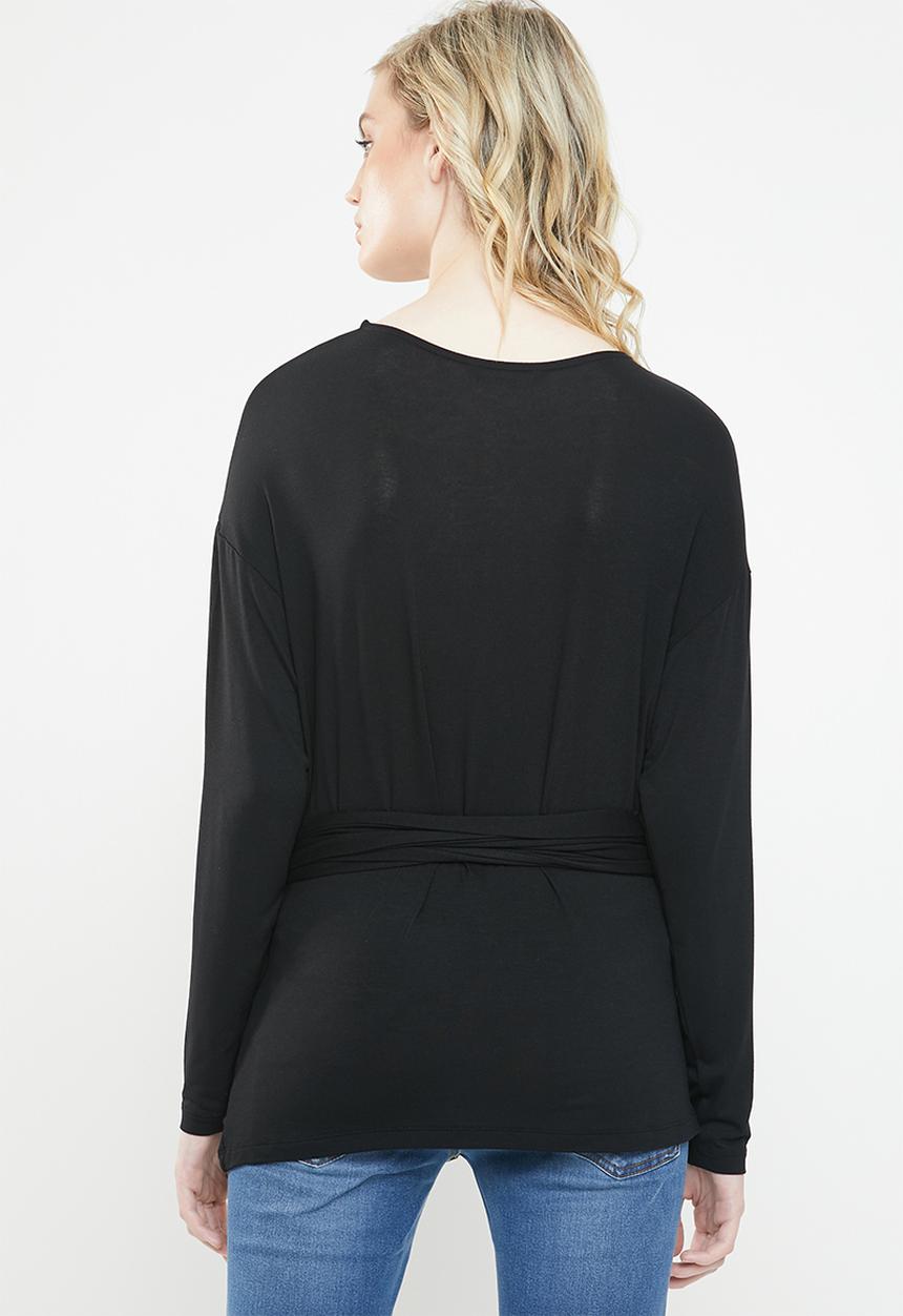 ONLY - Tine long sleeve knot top - black