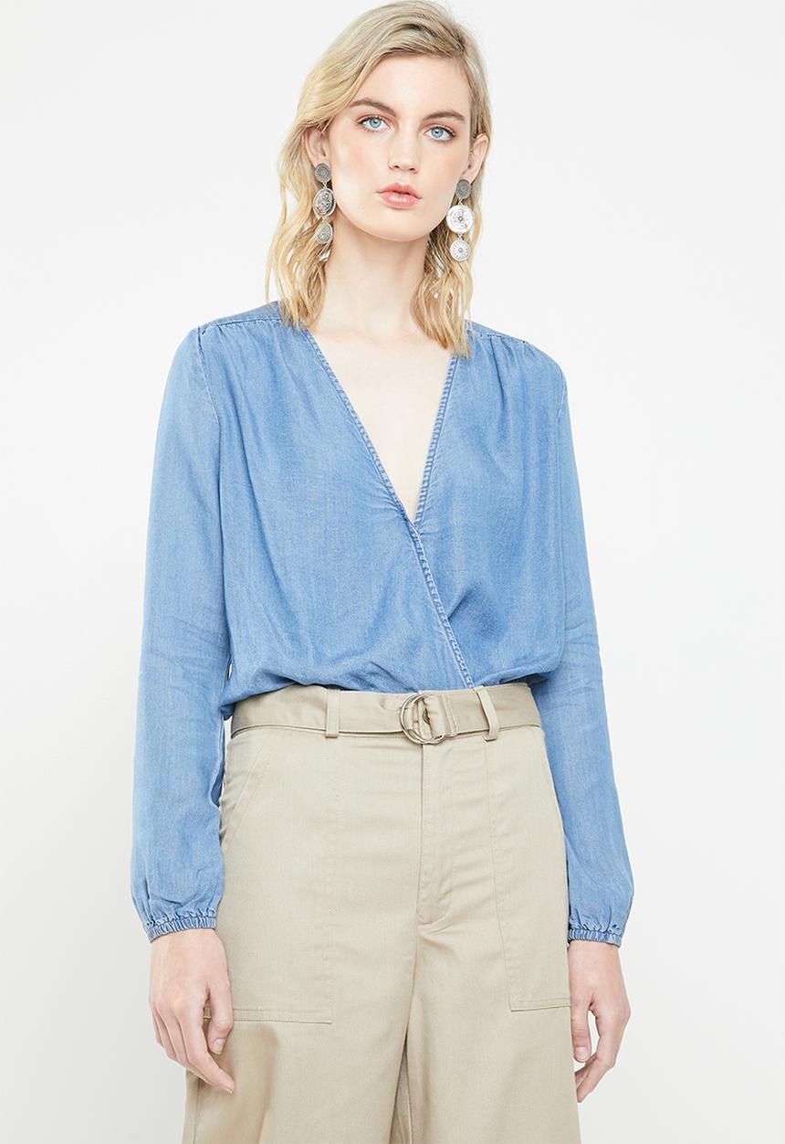 ONLY - Laura long sleeve denim bodysuit - blue