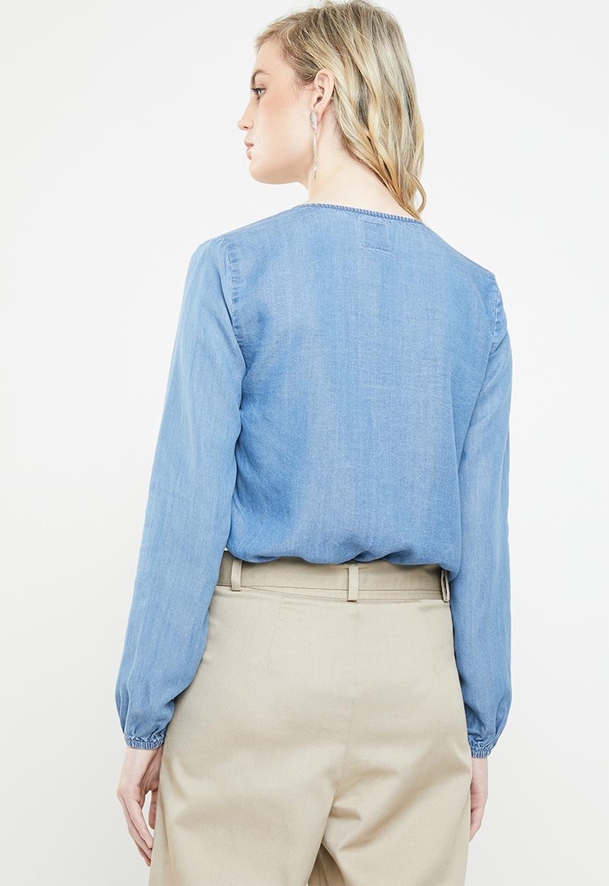 ONLY - Laura long sleeve denim bodysuit - blue