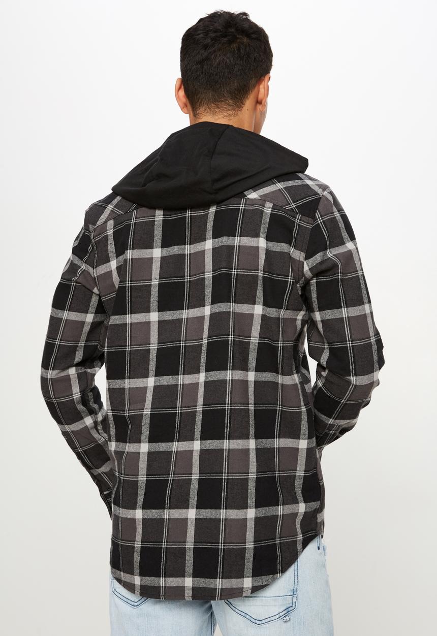 Cotton On - Rugged hooded shirt - black & grey