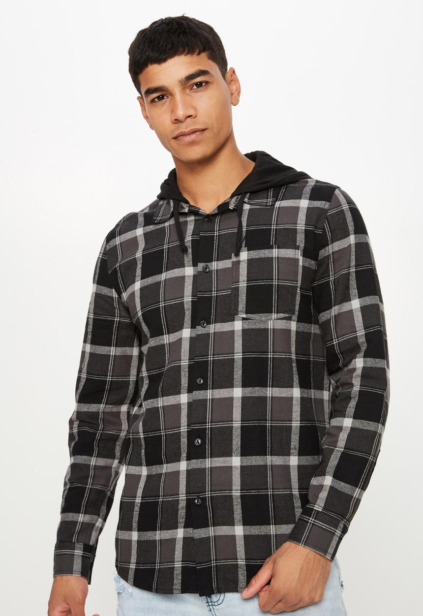 Cotton On - Rugged hooded shirt - black & grey