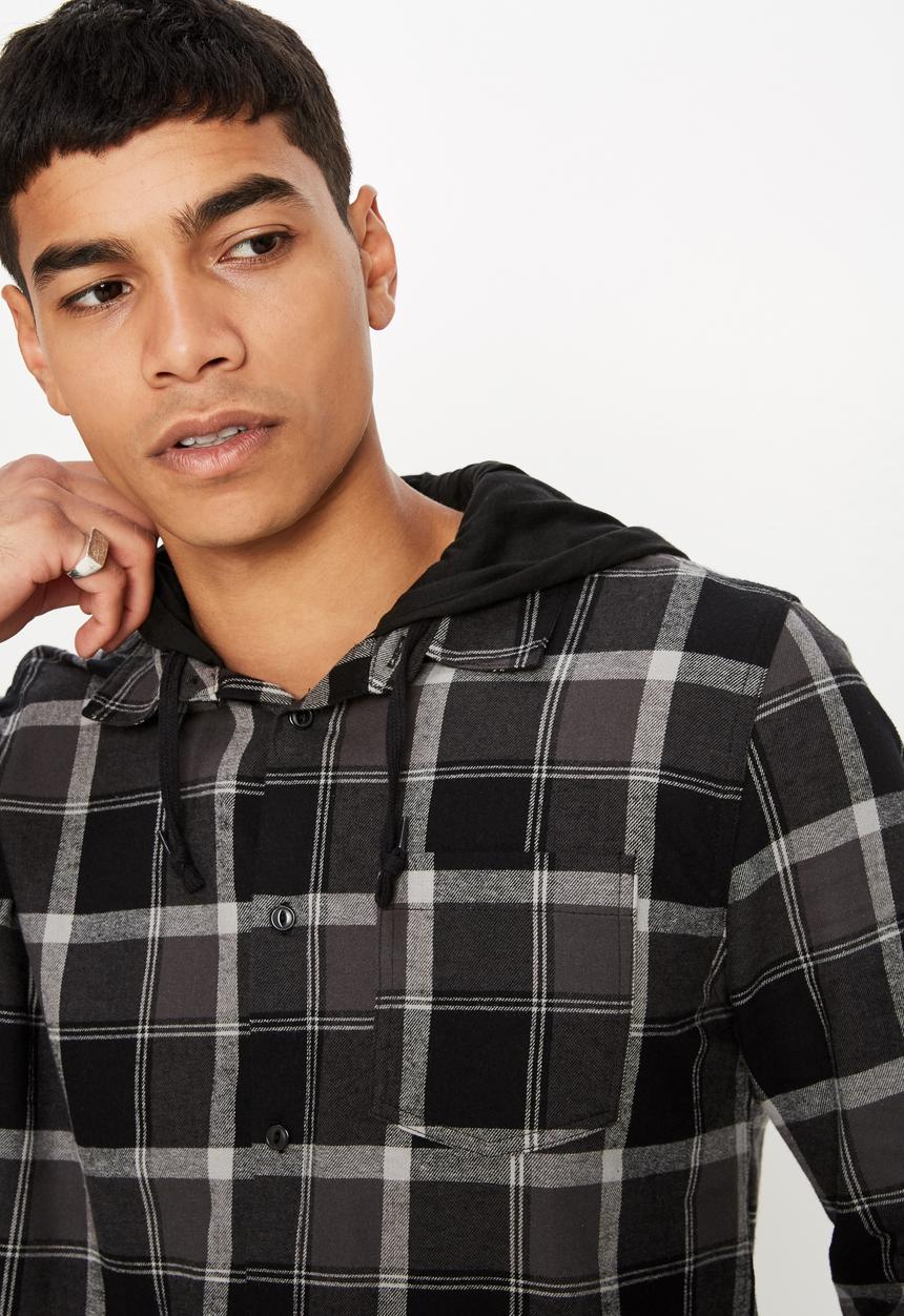 Cotton On - Rugged hooded shirt - black & grey