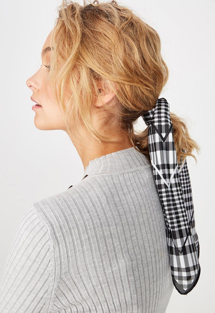 Cotton On - Soho check satin scarf - black & white