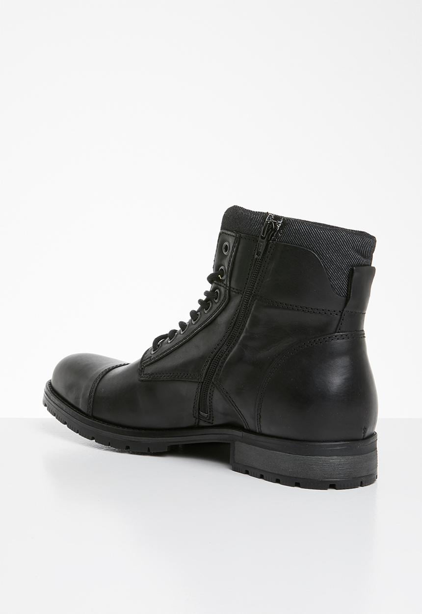 Jack & Jones - Albany leather military boot - black