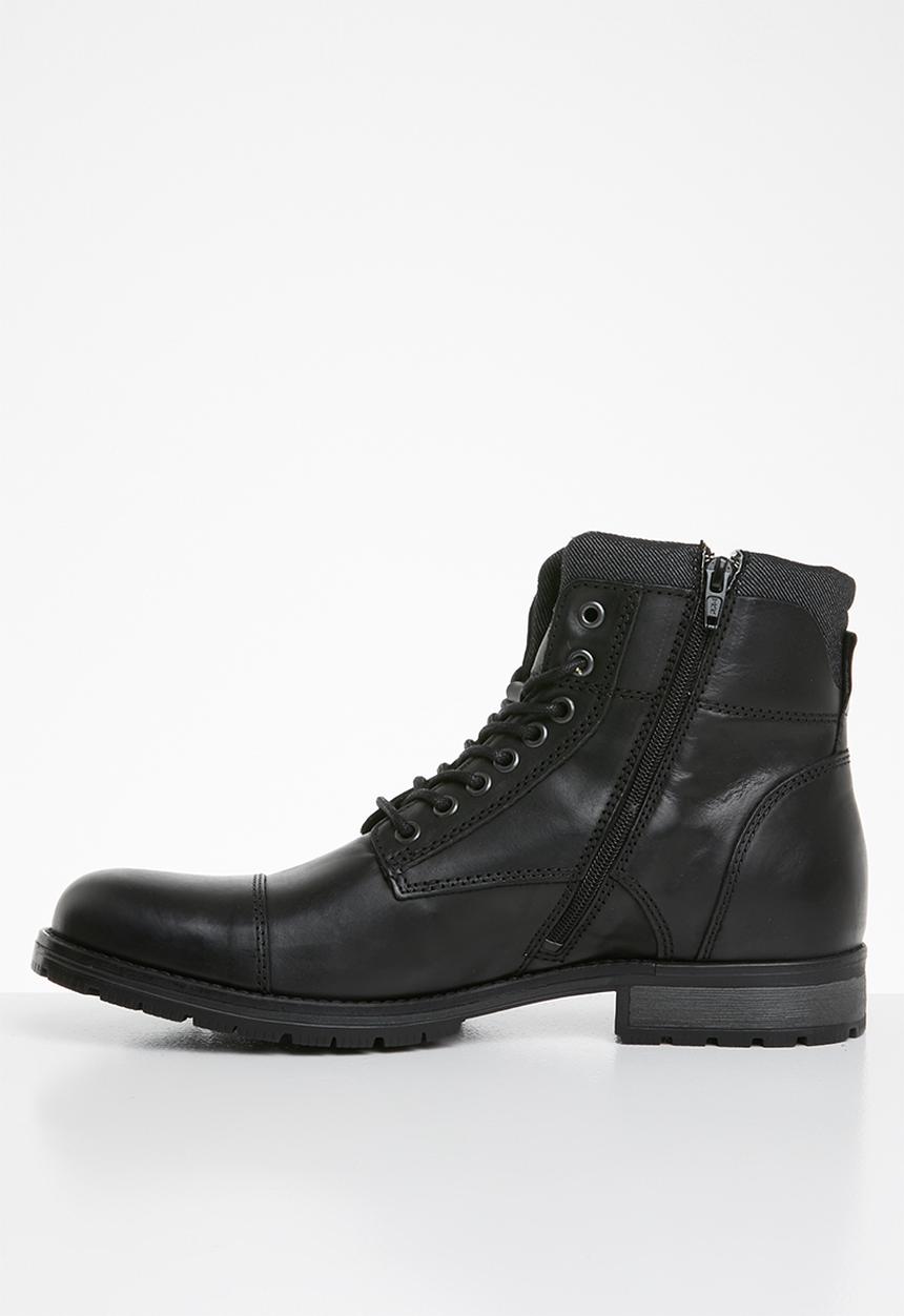Jack & Jones - Albany leather military boot - black