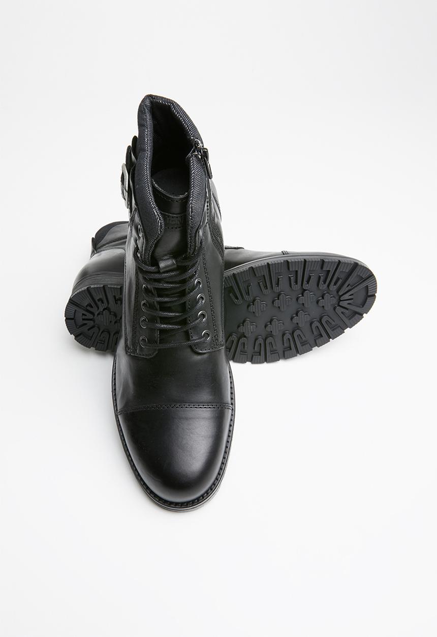 Jack & Jones - Albany leather military boot - black